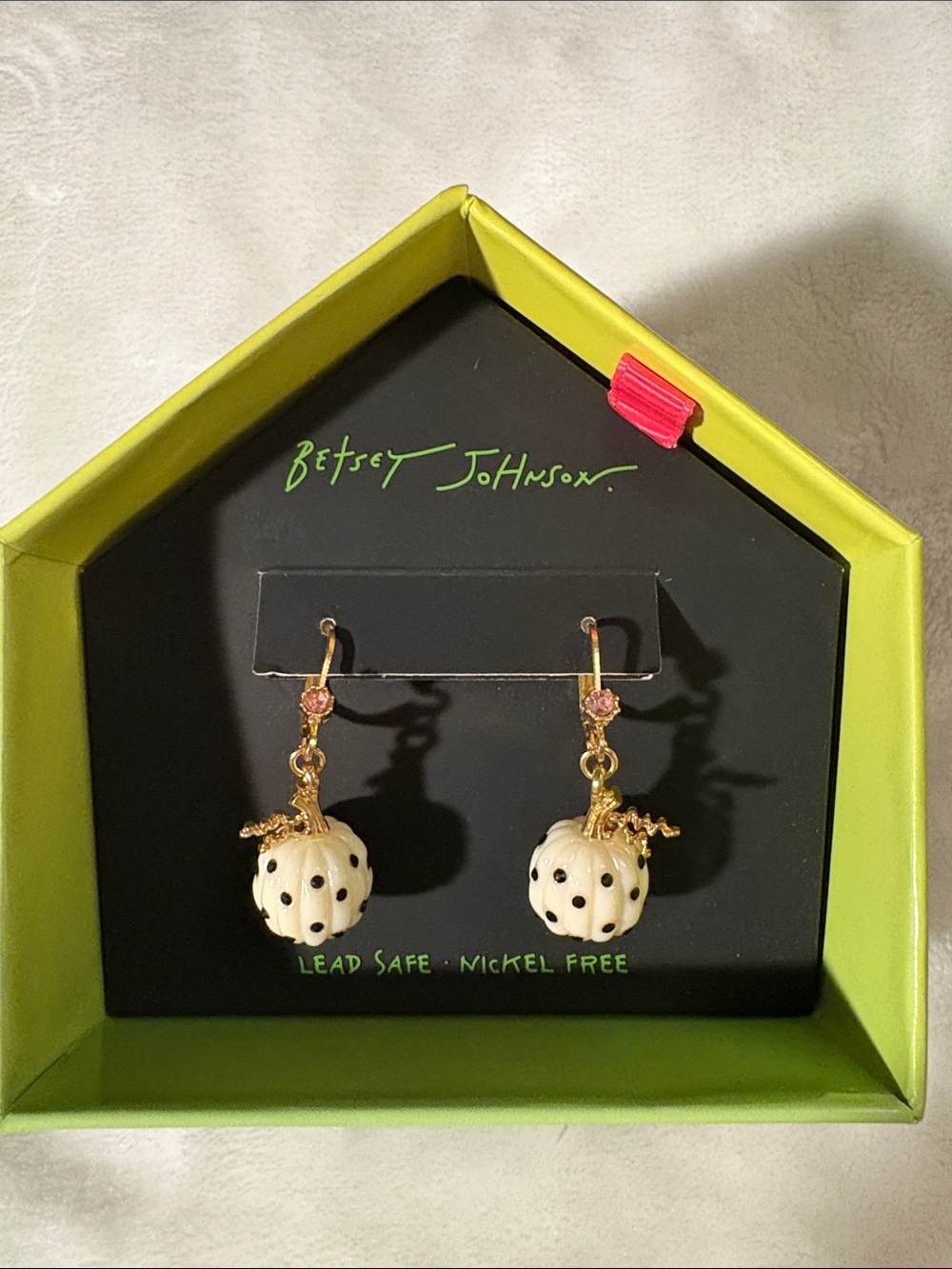 Betsey Johnson Cream Polka Dot Pumpkin Drop Earrings